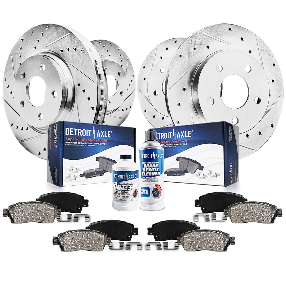 Detroit Axle - Brake Kit for 2012-2019 Ford Flex 2011-2019 Taurus Explorer 2011-2012 Lincoln MKS, Drilled Brake Rotors Ceramic B