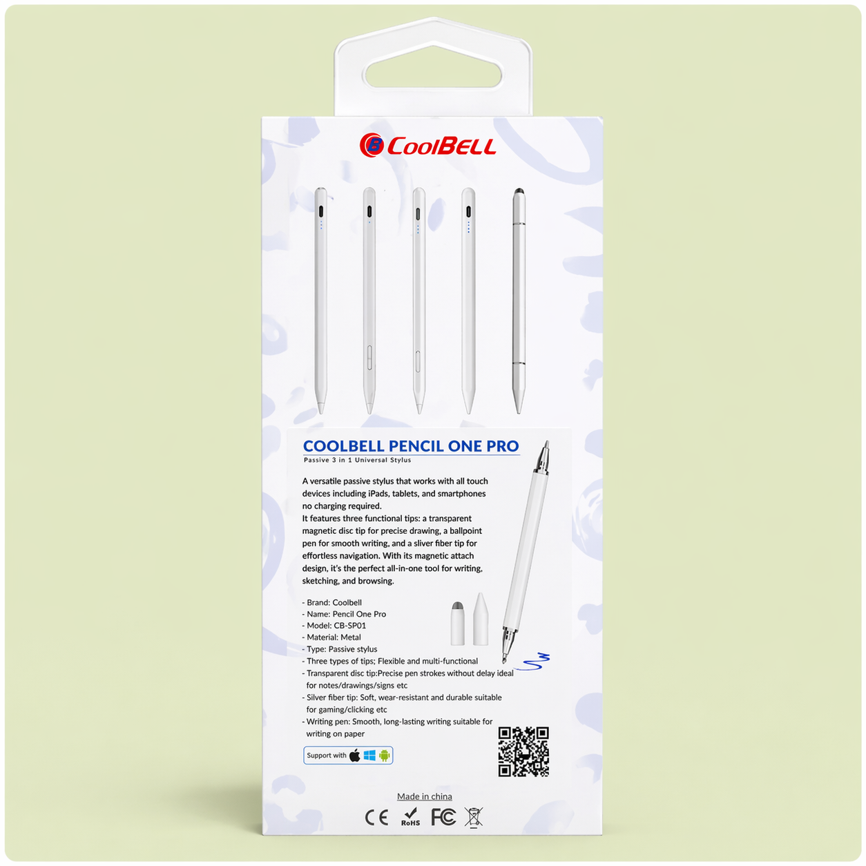 CoolBell Pencil One Pro Stylus Pen – Universal Touch Pen (Android / iPad / Windows) – 1 Year Warranty | Certified by Technology Zone
