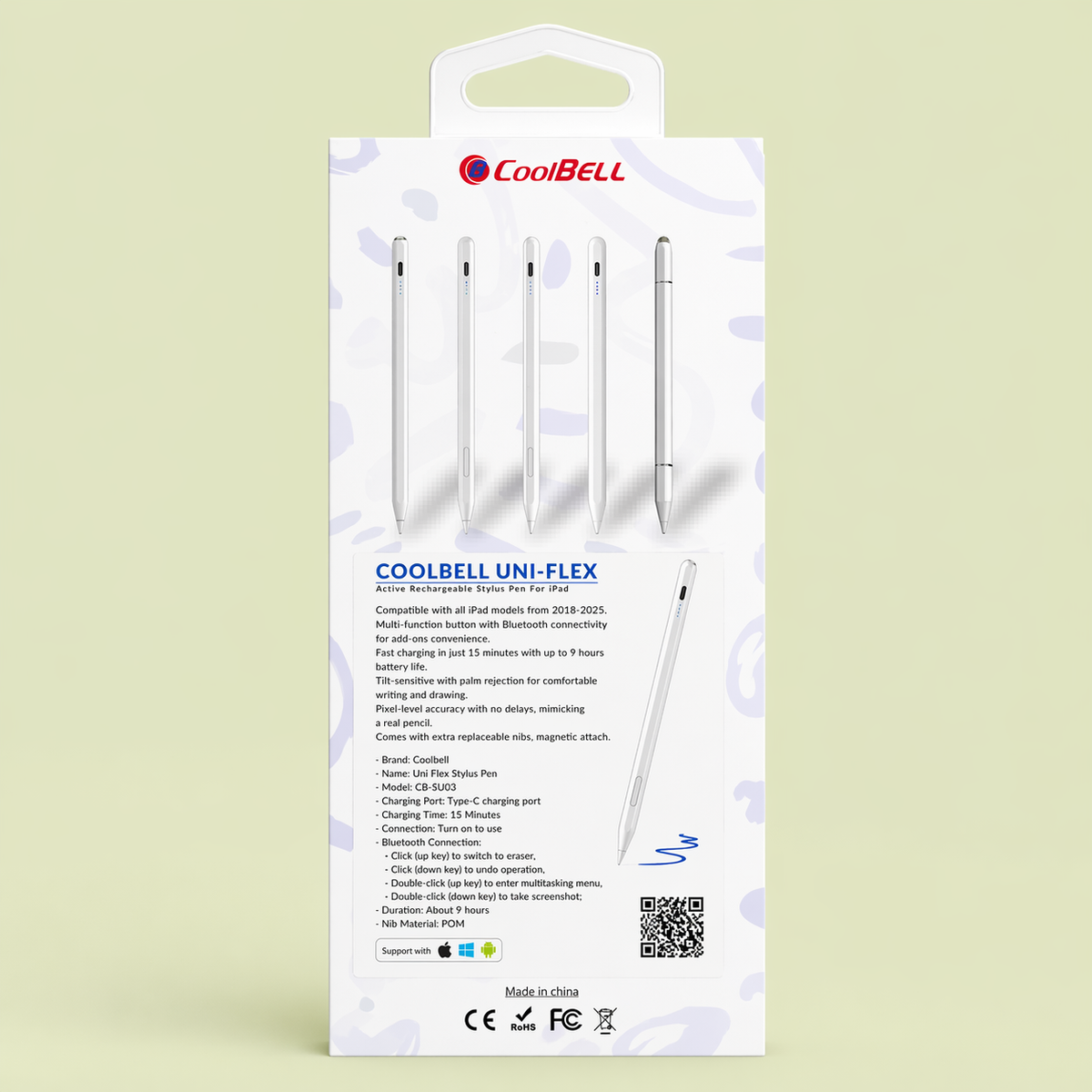 CoolBell UNI-FLEX Stylus Pen – Smooth & Flexible Touch Pen (Android / iPad / Windows) – 1 Year Warranty | Certified by Technology Zone