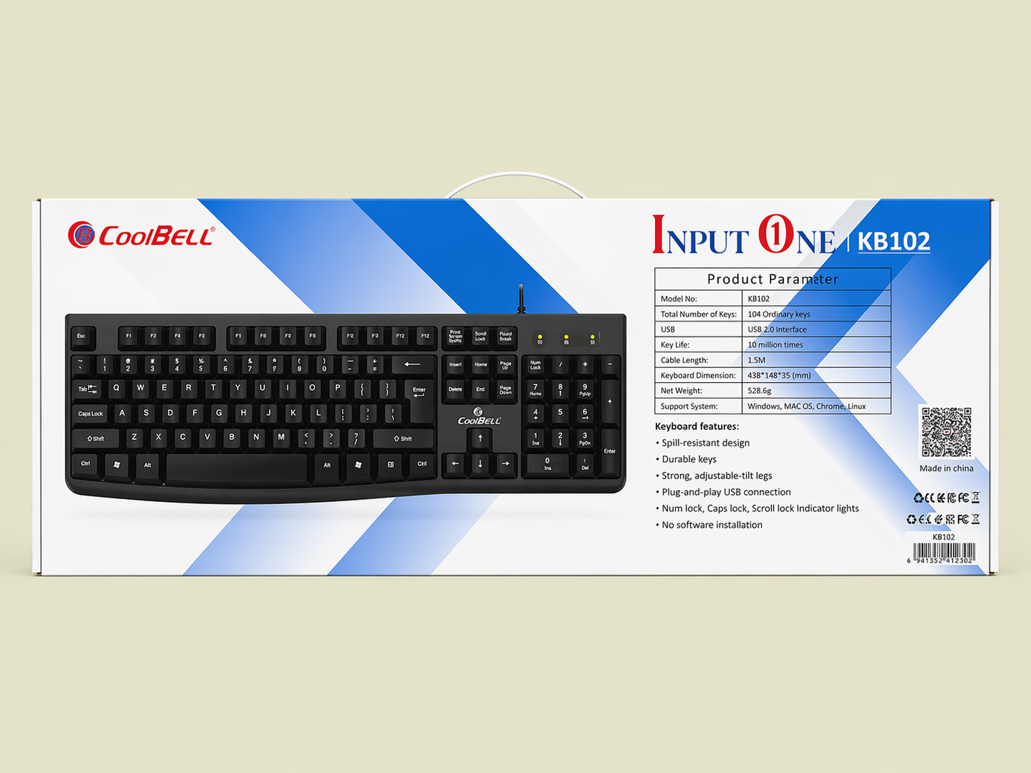 CoolBell Input One KB-102 USB Wired Keyboard – Comfortable Typing – 1 Year Warranty | Certified by Technology Zone