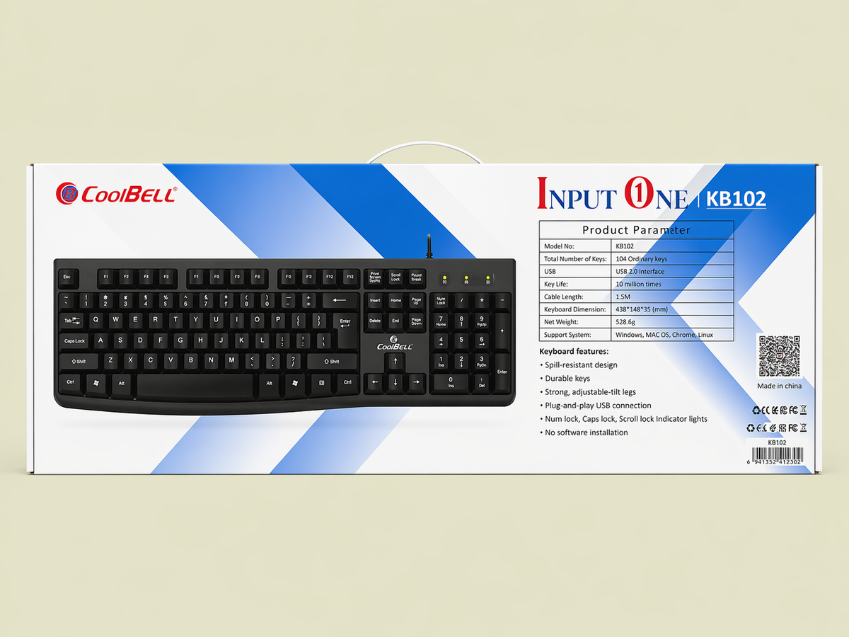 CoolBell Input One KB-102 USB Wired Keyboard – Comfortable Typing – 1 Year Warranty | Certified by Technology Zone