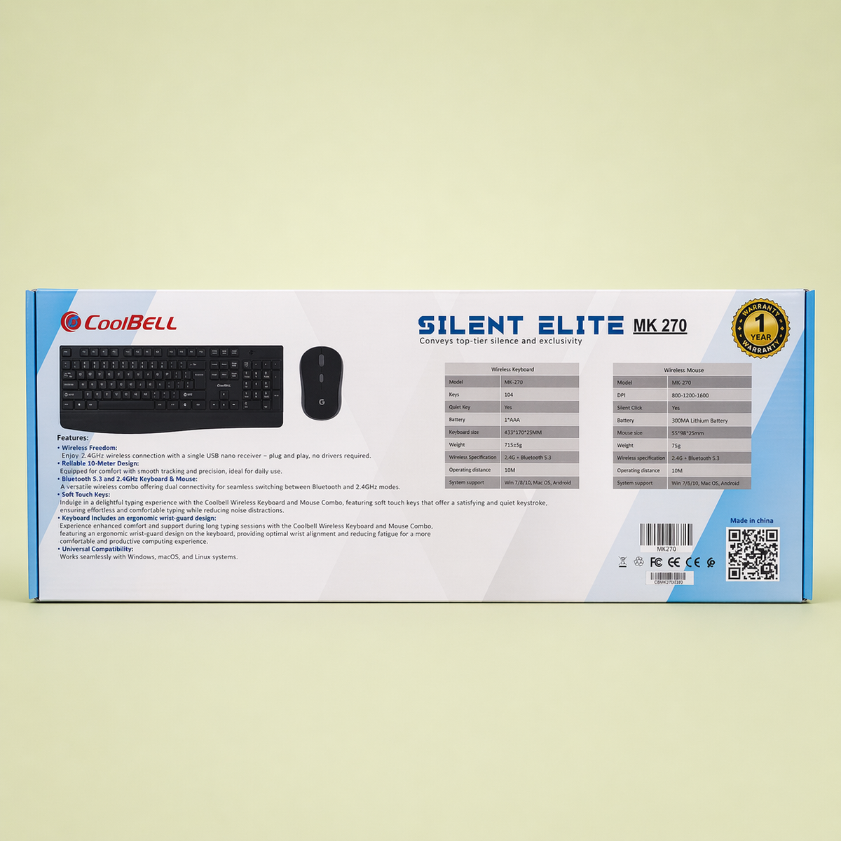 CoolBell Silent Elite MK-270 Wireless Keyboard &amp; Mouse Combo – Quiet Typing – 1 Year Warranty | Certified by Technology Zone