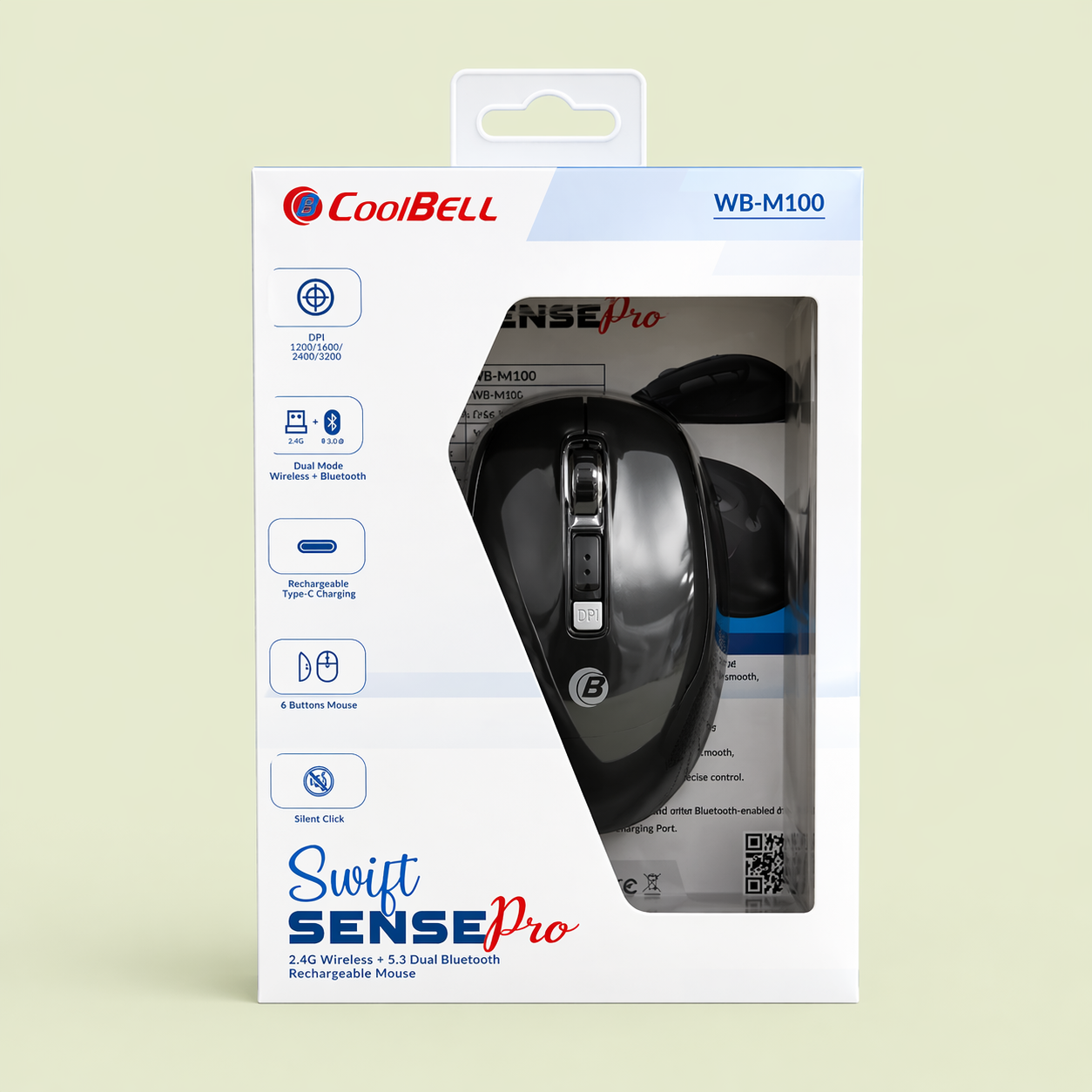 CoolBell Swift Sense Pro Wireless Mouse – Dual Mode (Bluetooth + USB) – Rechargeable – 1 Year Warranty | Certified by Technology Zone