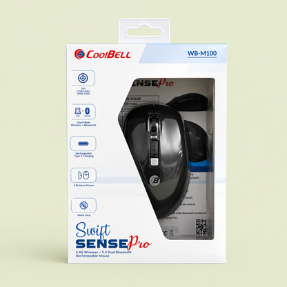 CoolBell Swift Sense Pro Wireless Mouse – Dual Mode (Bluetooth + USB) – Rechargeable – 1 Year Warranty | Certified by Technology Zone