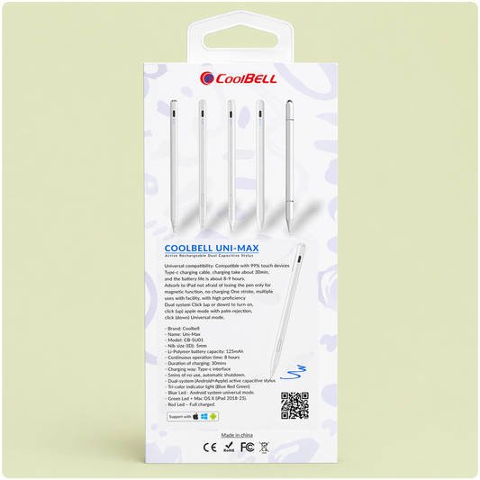 CoolBell UNI-MAX Stylus Pen – Advanced Precision Touch Pen (Android / iPad / Windows) – 1 Year Warranty | Certified by Technology Zone