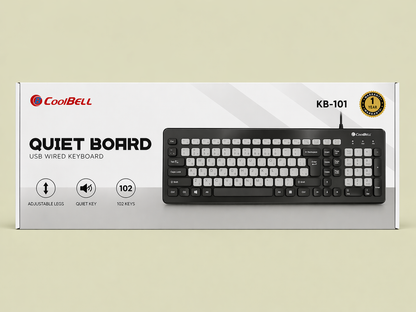 CoolBell Quiet Board KB-101 USB Wired Keyboard – Silent Typing – 1 Year Warranty | Certified by Technology Zone