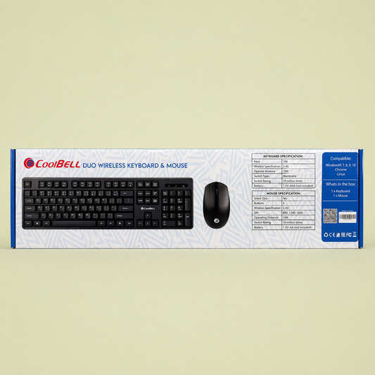CoolBell Duo Wireless Keyboard & Mouse Combo – Smooth & Reliable – 1 Year Warranty | Certified by Technology Zone