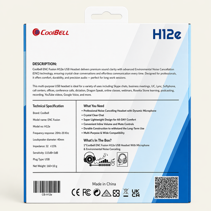 CoolBell H12e Headphone – Noise Cancelling Mic | Gaming & Calls – Certified | Checked by Technology Zone
