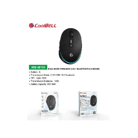 CoolBell WB-M101 Neo Rechargeable Mouse – Dual Mode (Bluetooth + USB) – Silent Click – 1 Year Warranty | Certified by Technology Zone