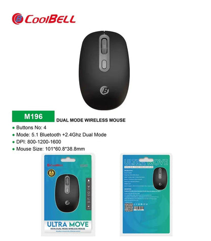 CoolBell Ultra Move M196 Dual Mode Mouse – Bluetooth + USB Dongle – 1 Year Warranty | Certified by Technology Zone